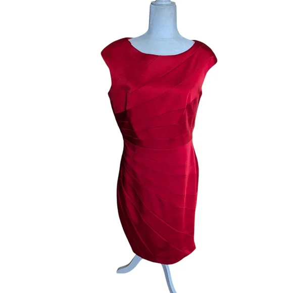 JAX Red Satin Cocktail Party Dress Draped Sheath Old Money Glam Sz 14 - Picture 8 of 12